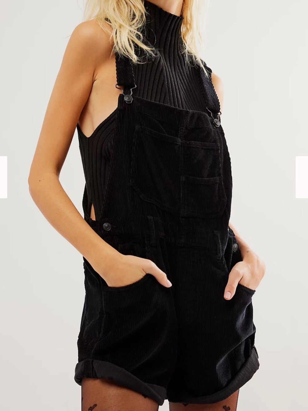 Free People We The Free Ziggy Black Corduroy Shortalls - Picture 5 of 12